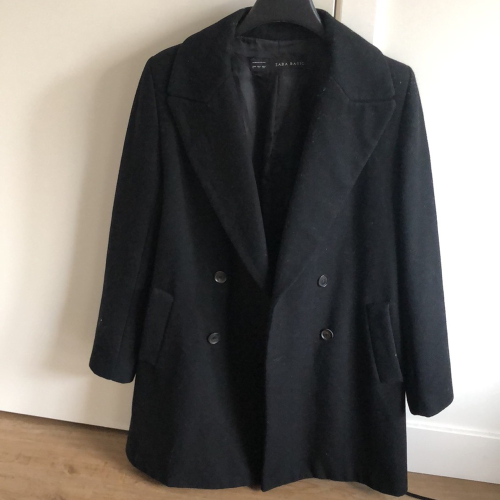 Zara Basic Black Wool Coat In Small - image 1
